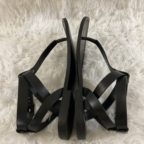 & OTHER STORIES WOMEN BLACK T FRONT GENUINE LEATHER ROMAN STYLE SANDALS.SIZE-7 - Picture 10 of 12